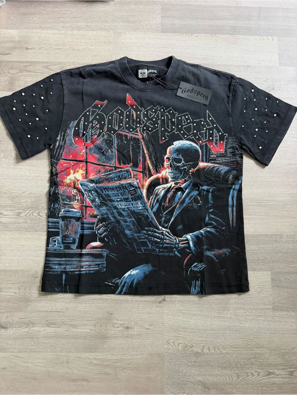 Godspeed Black Skull Graphic Studded Short Sleeve Tee